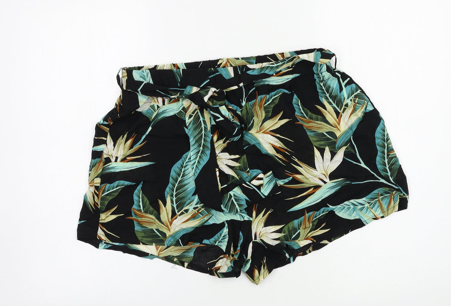 SheIn Womens Black Floral  Paperbag Shorts Size L