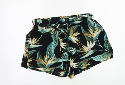 SheIn Womens Black Floral  Paperbag Shorts Size L