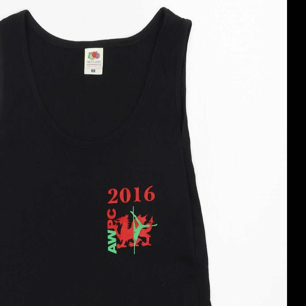 Womens UK Size S Fruit of the Loom Black Basic Tank