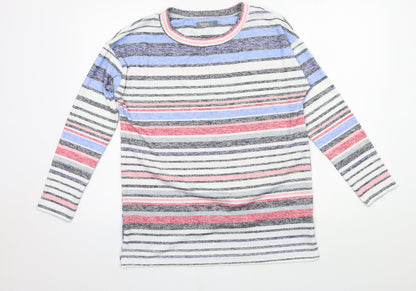 Nutmeg Womens White Striped Knit Basic T-Shirt Size 8