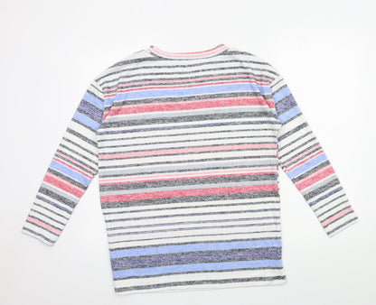 Nutmeg Womens White Striped Knit Basic T-Shirt Size 8