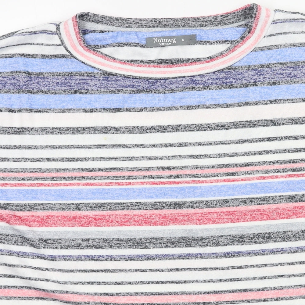 Nutmeg Womens White Striped Knit Basic T-Shirt Size 8