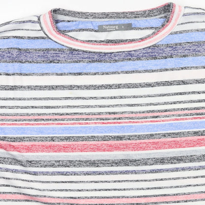 Nutmeg Womens White Striped Knit Basic T-Shirt Size 8