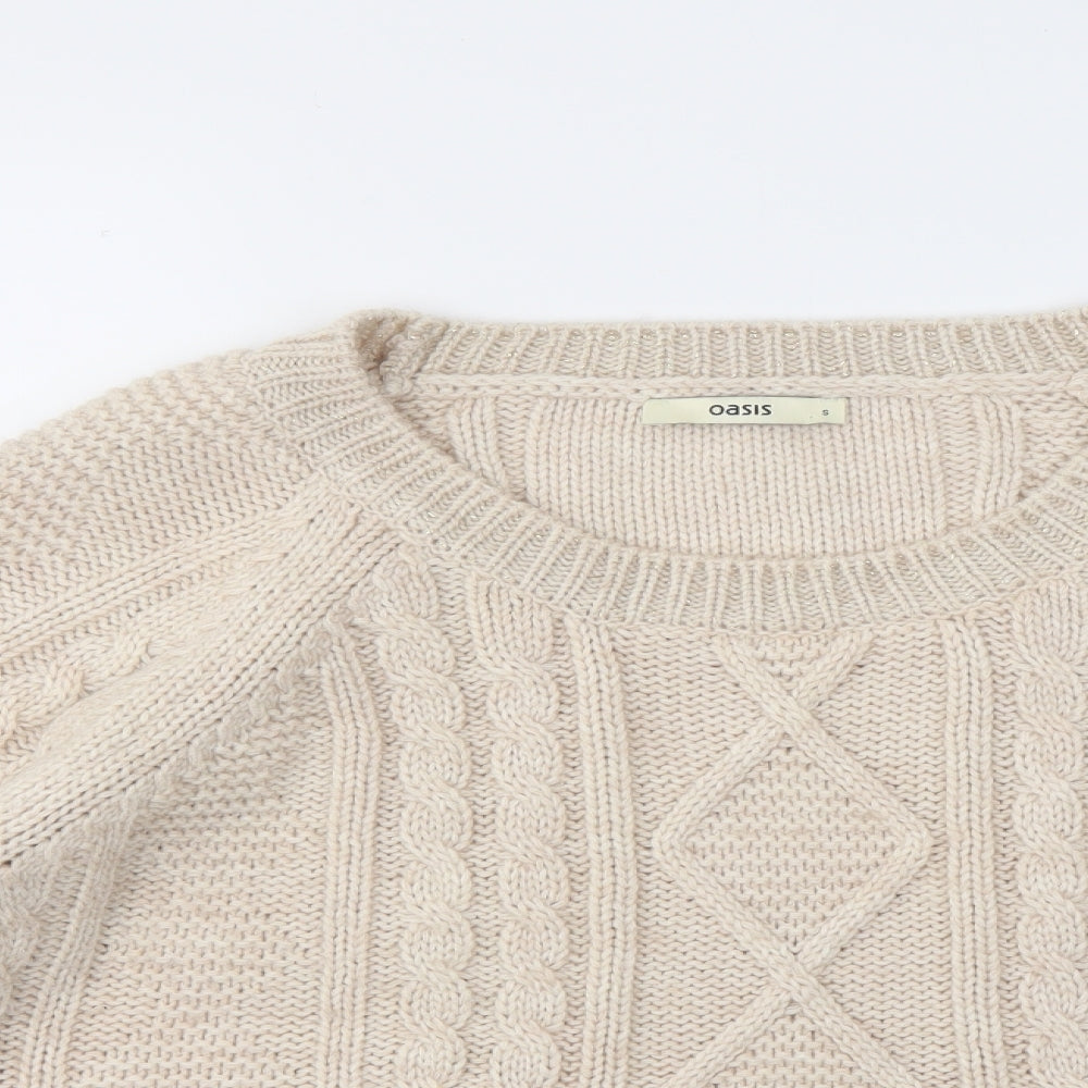 Womens UK Size S OASIS Beige Pullover Jumper