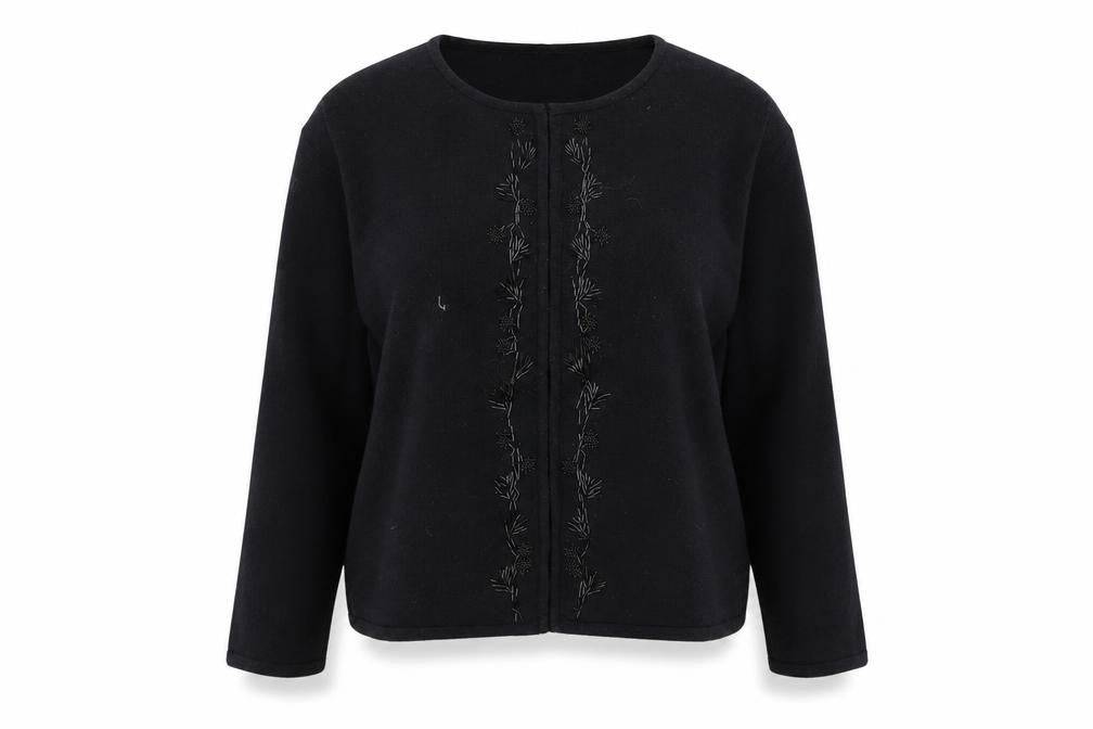 Front view of AMARANTO women’s blue cardigan jumper, size UK 20