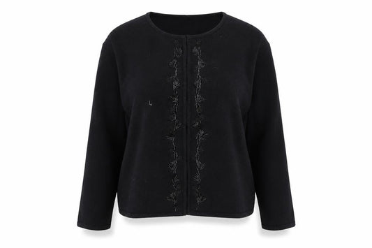 Front view of AMARANTO women’s blue cardigan jumper, size UK 20