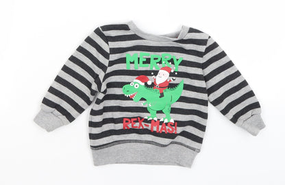 Primark Baby Grey Striped  Pullover Jumper Size 9-12 Months  - Merry Rex-mas