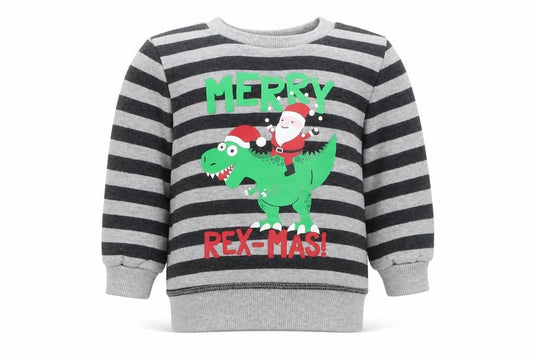 Primark Baby Grey Striped  Pullover Jumper Size 9-12 Months  - Merry Rex-mas