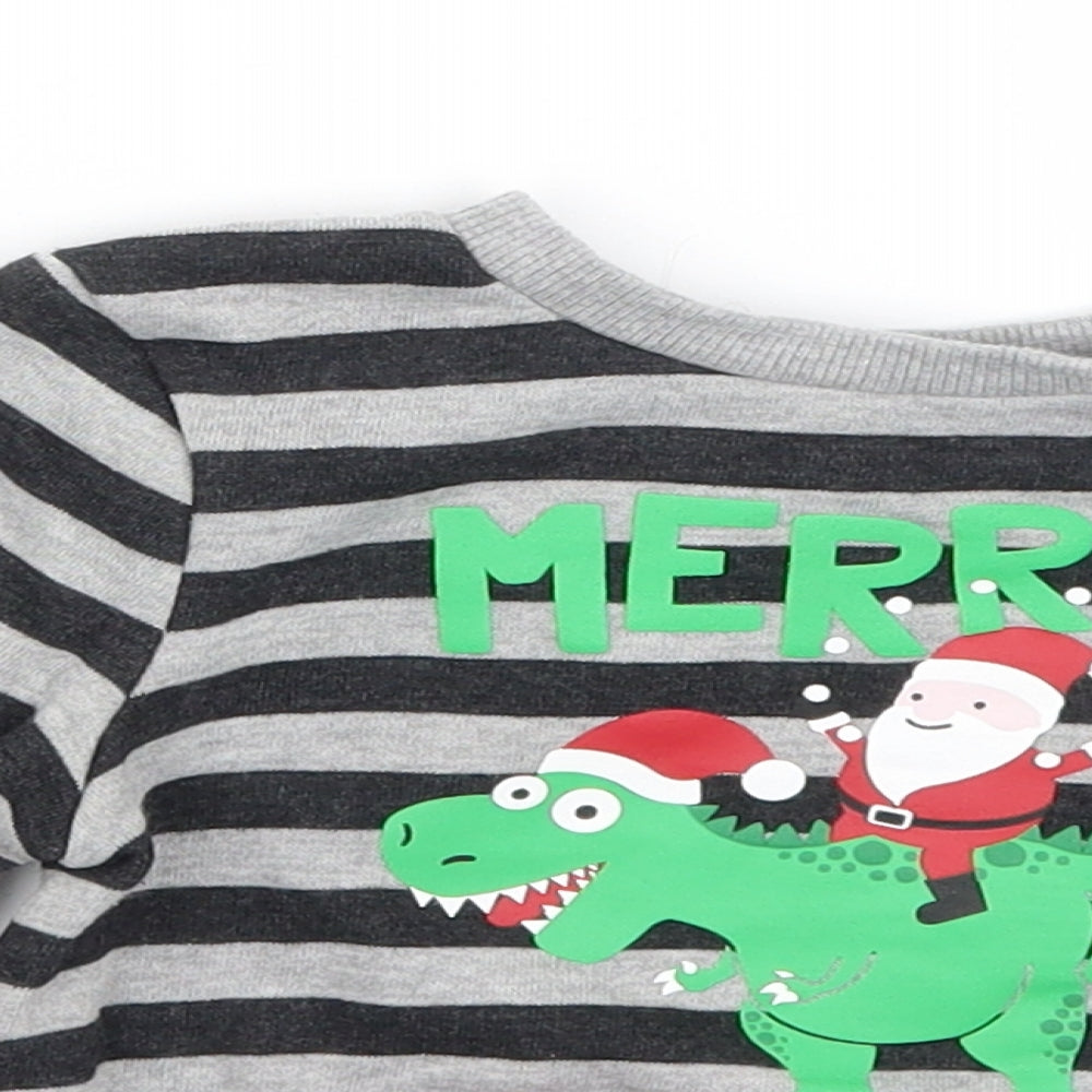 Primark Baby Grey Striped  Pullover Jumper Size 9-12 Months  - Merry Rex-mas