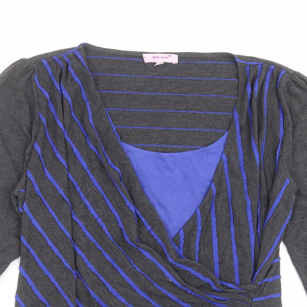 Marks and Spencer Womens Grey Striped  Basic Blouse Size 18