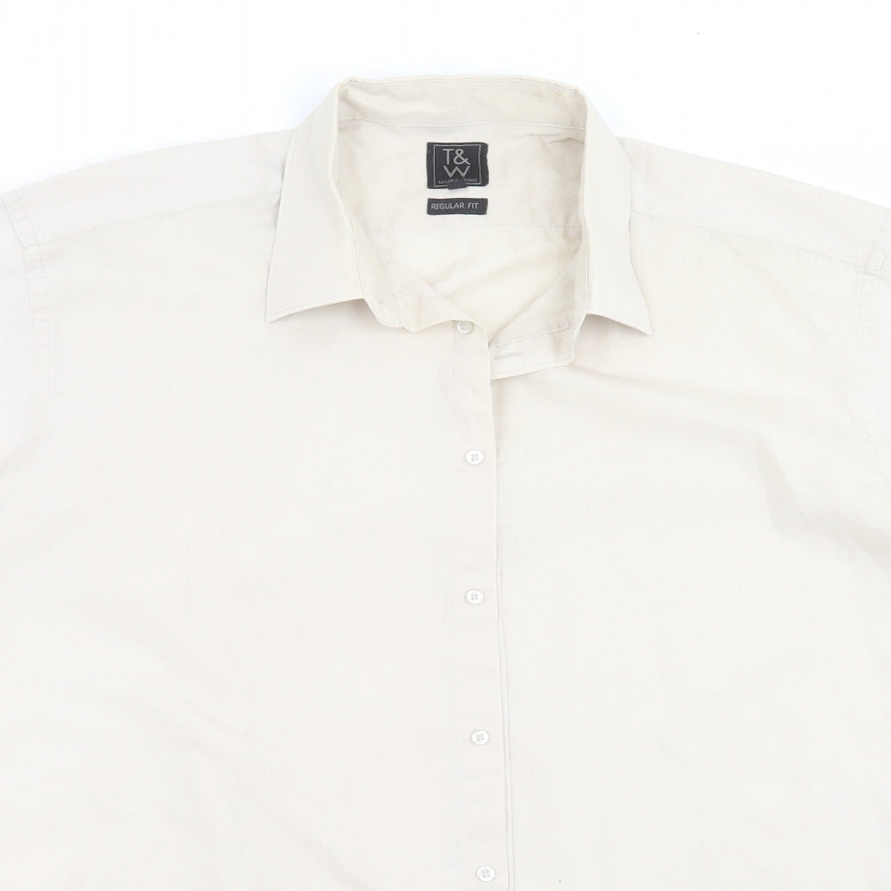 Taylor & Wright Mens Beige    Button-Up Size 17.5