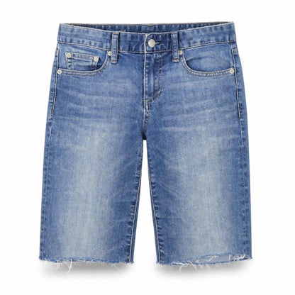 Front view of Gap women’s blue denim bermuda shorts, size UK 26, in