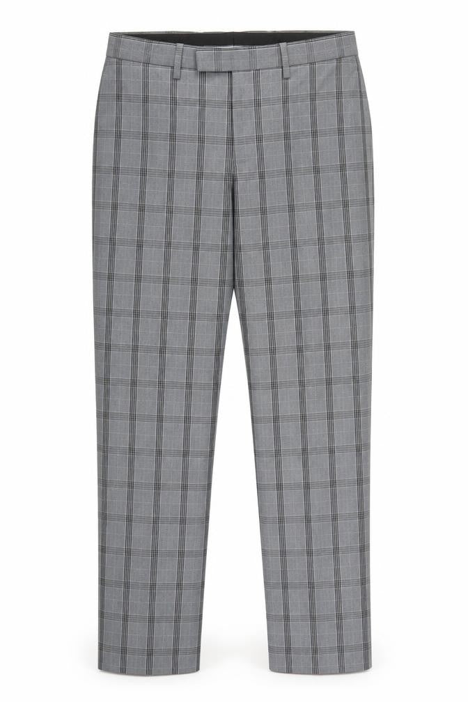Front view of Harry Brown men’s grey check trousers, size 30, in, 31-inch leg