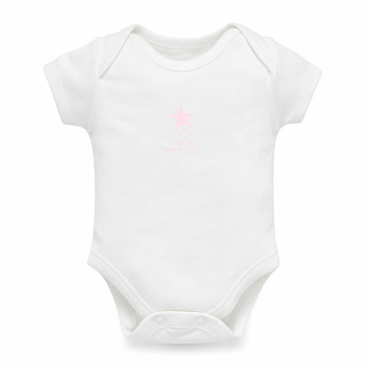 Front view of Primark girls’ white babygrow one-piece, size 0-3, months