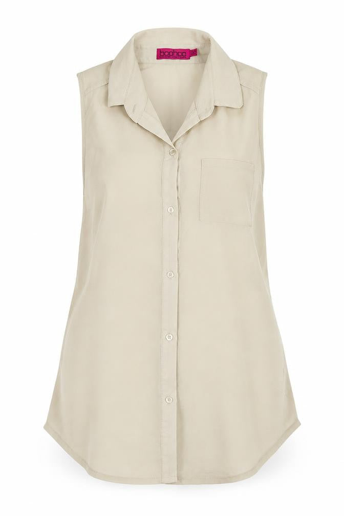 Womens UK Size 12 Boohoo Beige Basic Button-Up