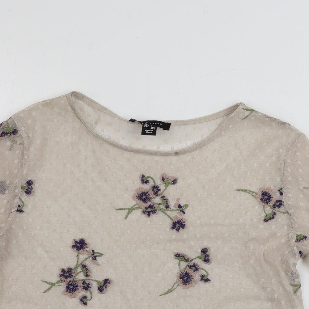 Womens UK Size 8 New Look Beige Basic T-Shirt