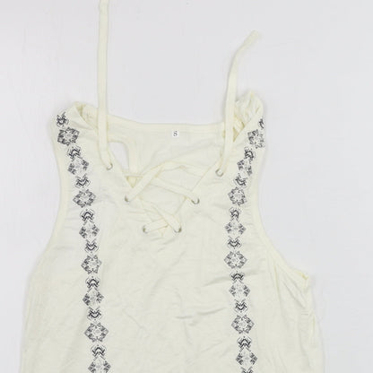 Womens UK Size S Preworn White Basic Tank