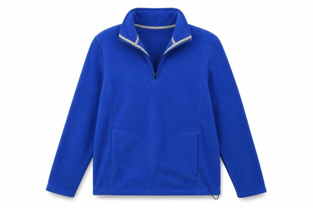 Front view of Cedarwood State men’s blue henley jumper, size S