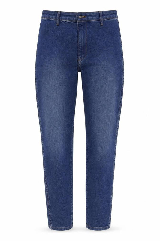 Front view of &DENIM women’s blue straight jeans, size UK 29, in, 27-inch leg