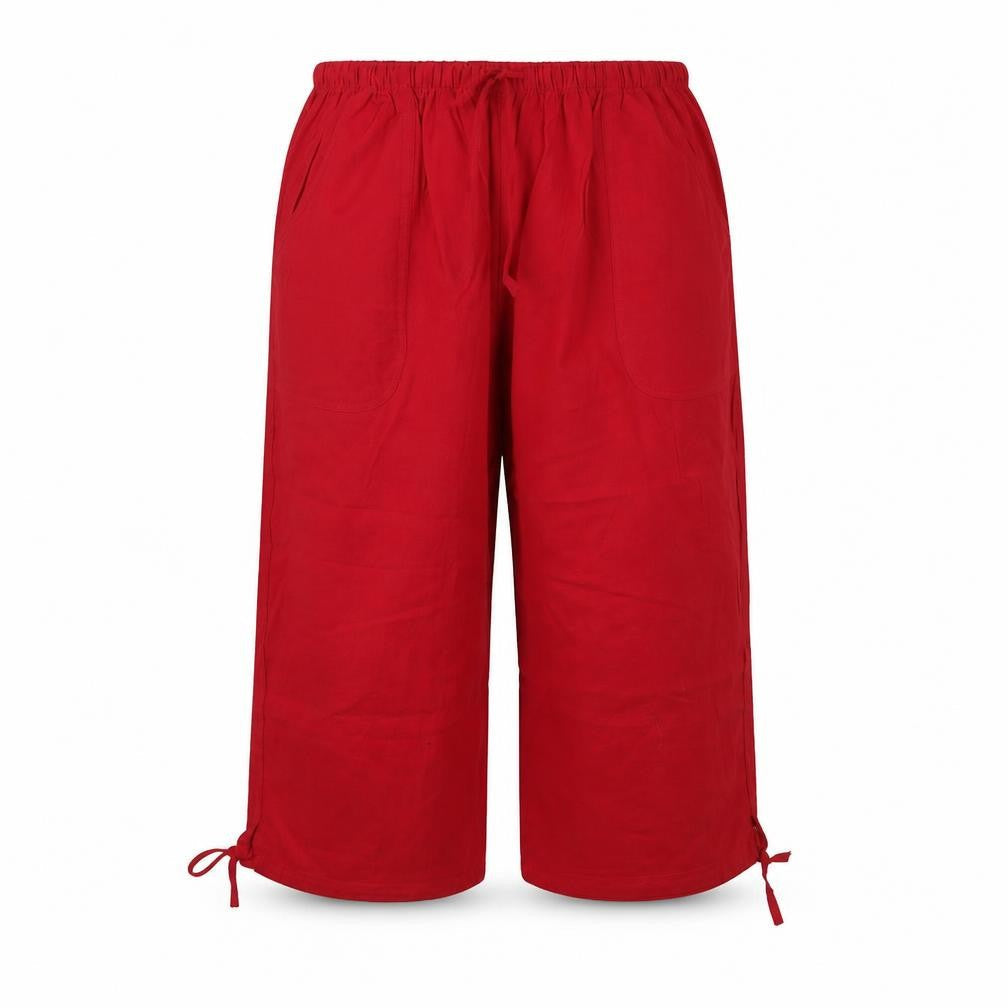Front view of Preworn women’s red trousers, size 4XL, 20-inch leg