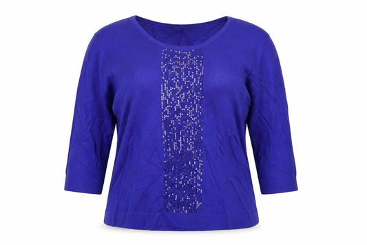 Front view of Bonmarché women’s blue jumper, size L