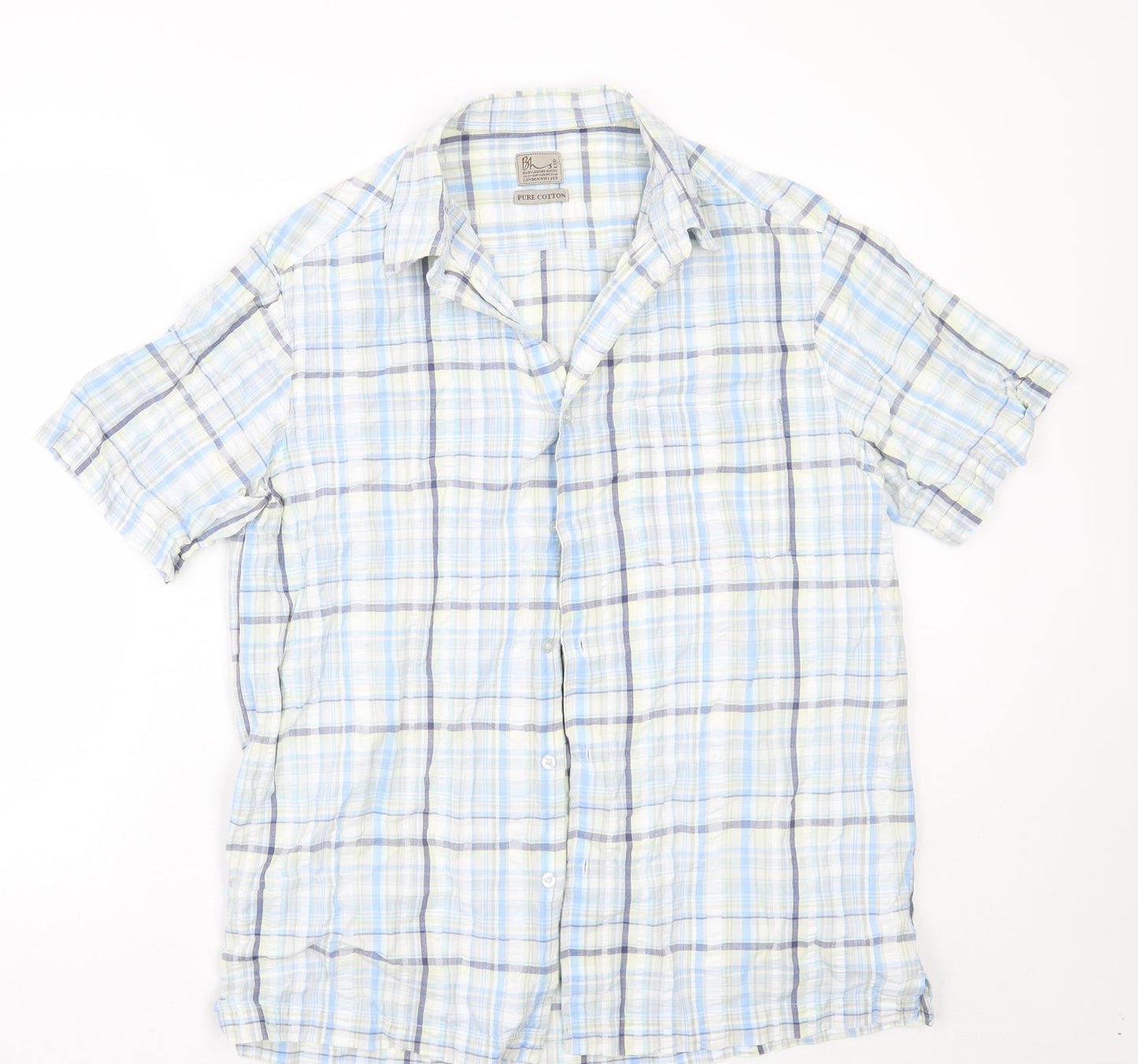 Mens UK Size M BHS Blue  Button-Up Short Sleeve Casual Shirt
