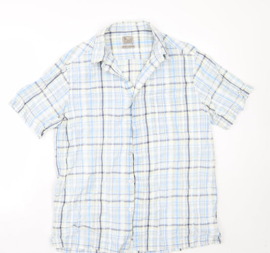 Mens UK Size M BHS Blue  Button-Up Short Sleeve Casual Shirt