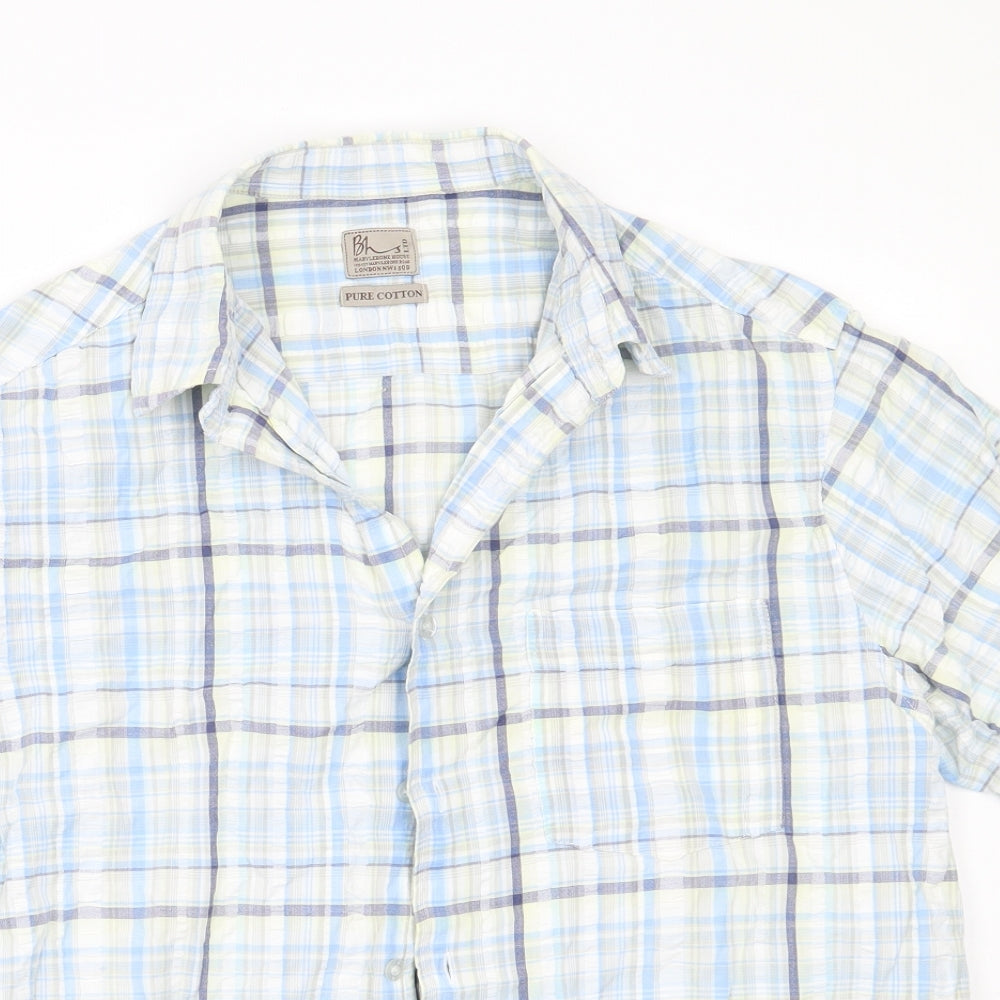 Mens UK Size M BHS Blue  Button-Up Short Sleeve Casual Shirt