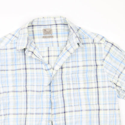 Mens UK Size M BHS Blue  Button-Up Short Sleeve Casual Shirt