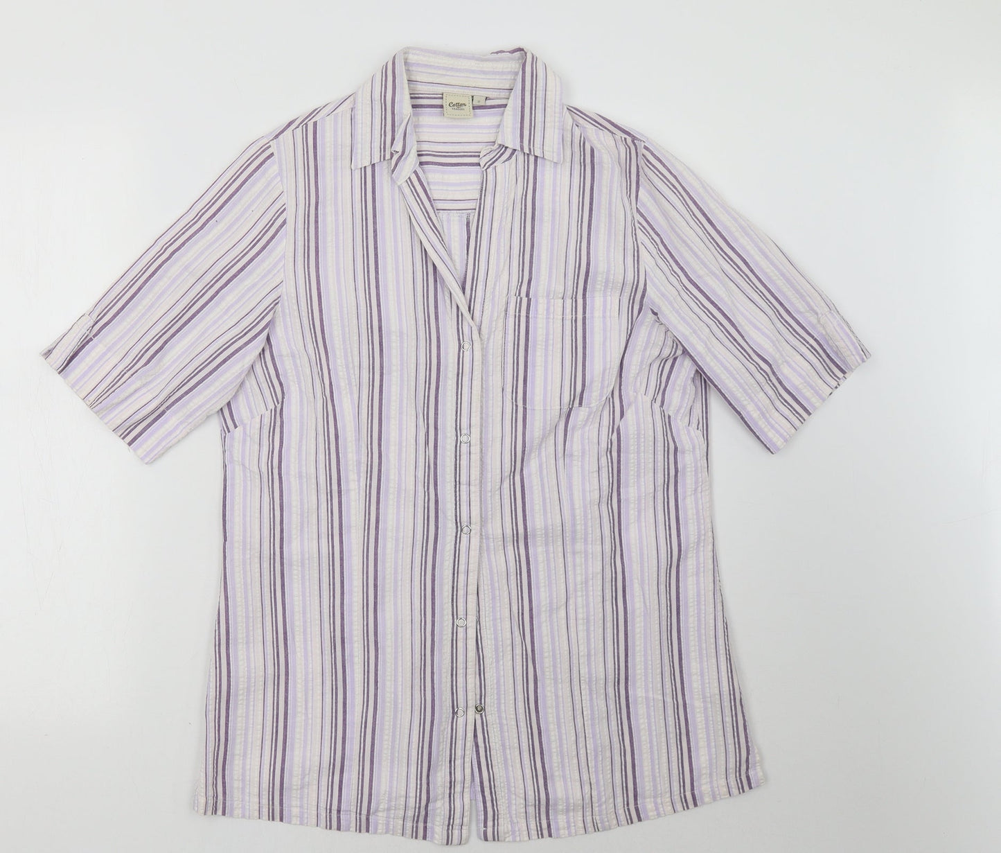 Cotton Traders Womens Purple Striped  Basic Button-Up Size 12