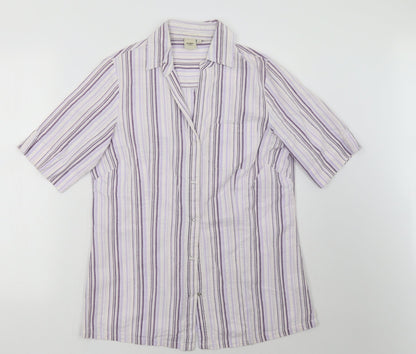 Cotton Traders Womens Purple Striped  Basic Button-Up Size 12