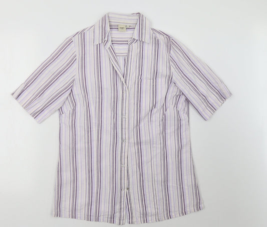 Cotton Traders Womens Purple Striped  Basic Button-Up Size 12