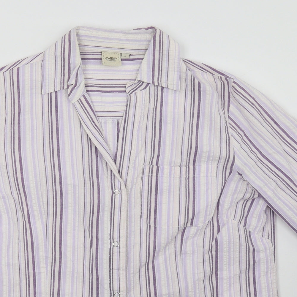 Cotton Traders Womens Purple Striped  Basic Button-Up Size 12