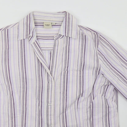 Cotton Traders Womens Purple Striped  Basic Button-Up Size 12