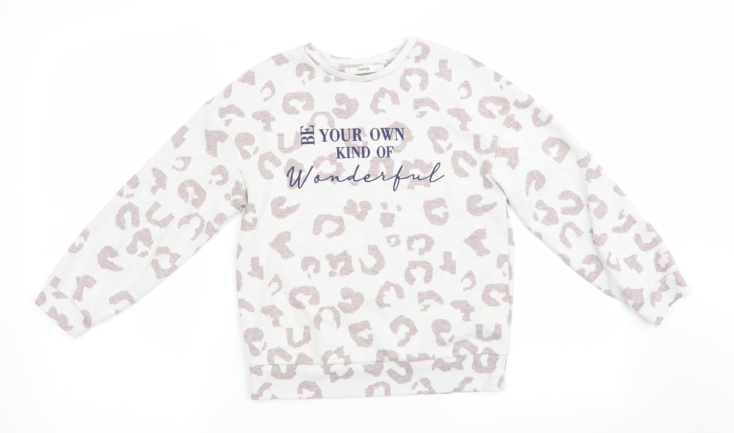 George Girls Ivory Animal Print  Pullover Sweatshirt Size 8-9 Years  - Be your own kind of wonderful Beige Blue