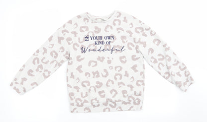 George Girls Ivory Animal Print  Pullover Sweatshirt Size 8-9 Years  - Be your own kind of wonderful Beige Blue