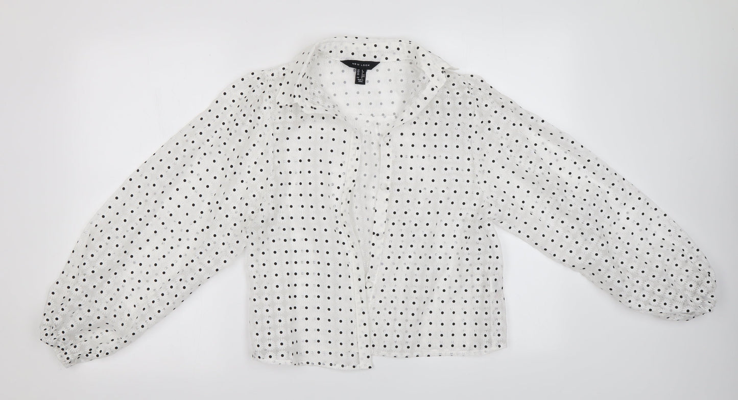 Womens UK Size 8 New Look White Basic Button-Up