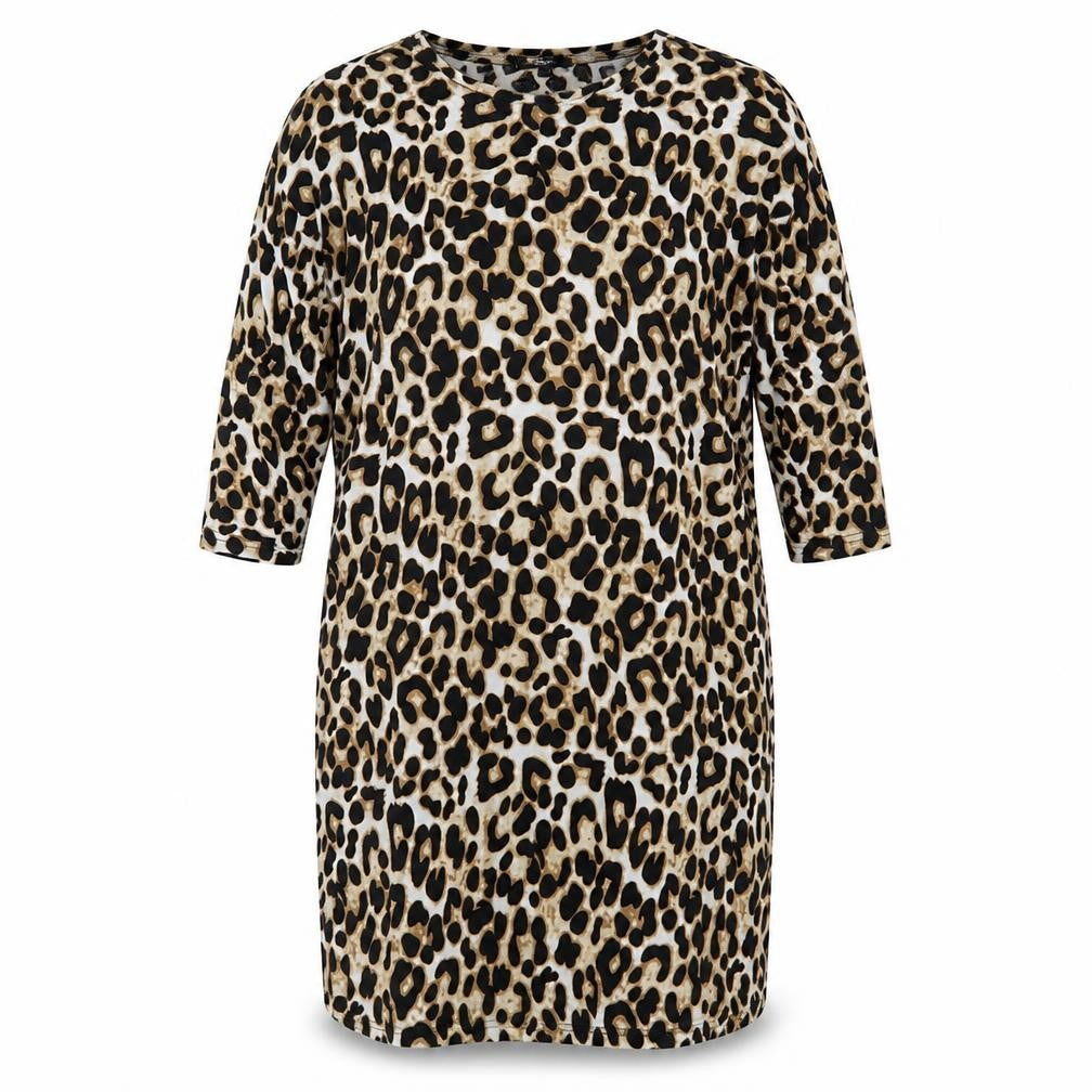 Front view of Studio women’s multicoloured animal print t-shirt dress, size UK 12