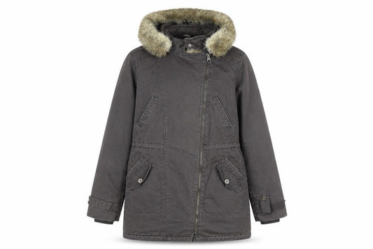 Front view of Marks & Spencer women’s green parka coat, size UK 10