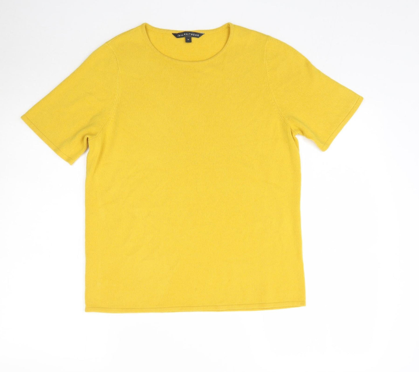 Womens UK Size 14 Love Knitwear Yellow Basic T-Shirt