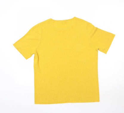 Womens UK Size 14 Love Knitwear Yellow Basic T-Shirt