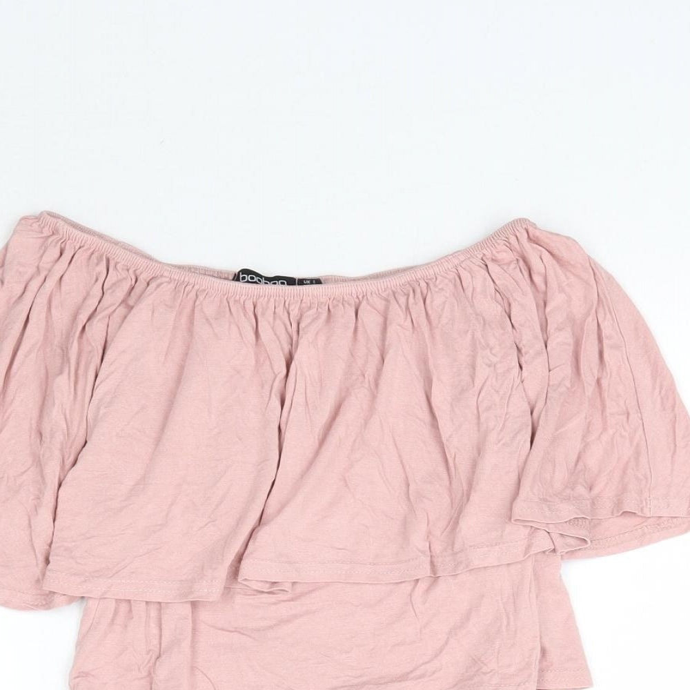 Boohoo Womens Pink   Cropped Blouse Size 8
