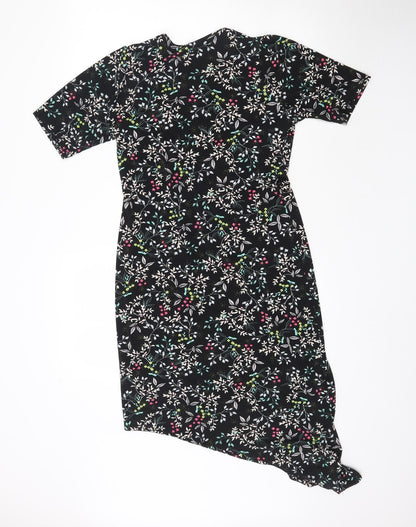 By Very Womens Black Floral  Mini  Size 10  - Asymmetric Hem