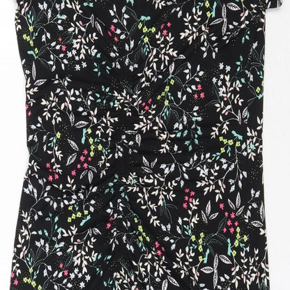 By Very Womens Black Floral  Mini  Size 10  - Asymmetric Hem