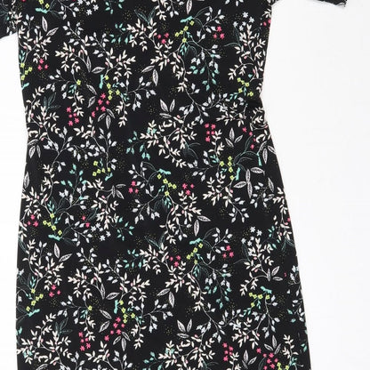 By Very Womens Black Floral  Mini  Size 10  - Asymmetric Hem