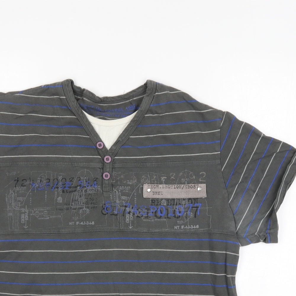 NEXT Mens Grey Striped   Polo Size L