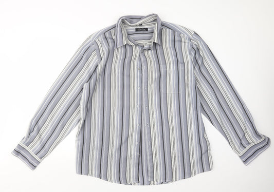 Simon Clark Mens Grey Striped   Button-Up Size XL