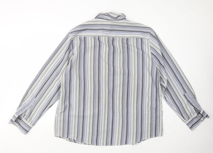 Simon Clark Mens Grey Striped   Button-Up Size XL