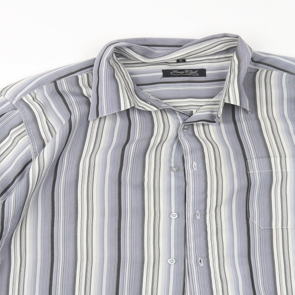 Simon Clark Mens Grey Striped   Button-Up Size XL