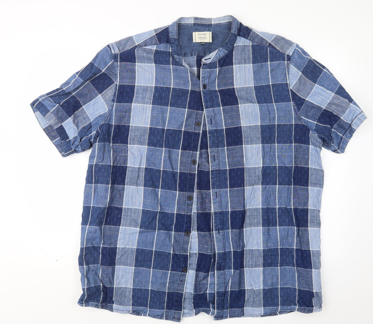George Mens Blue Check   Button-Up Size XL
